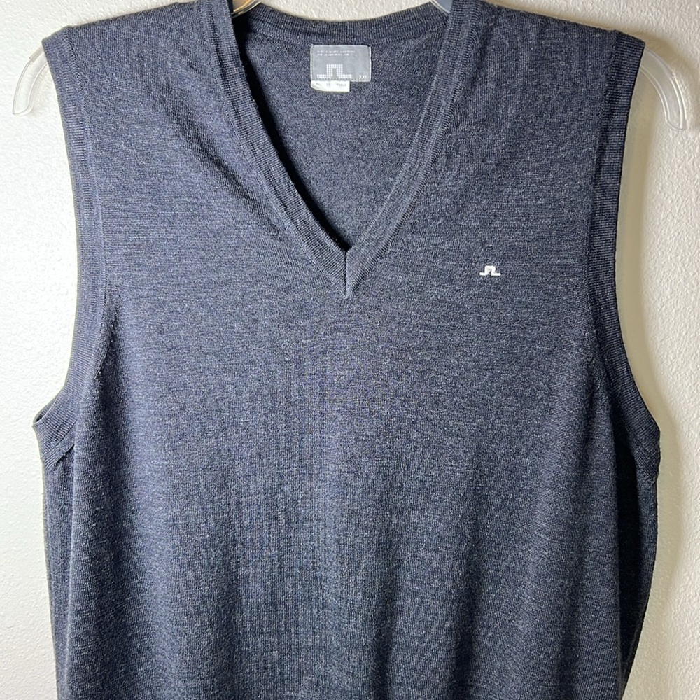 J LINDEBERG MERINO Wool V Neck‎ Vest Sweater Lightweight Pullover Dark Gray XXL